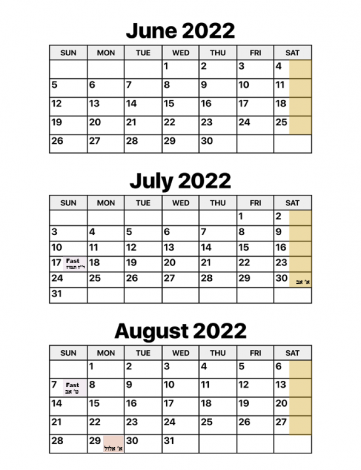 JewiKosher Vacation Calendar 2022
